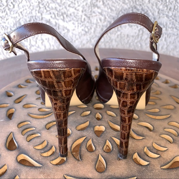 ABS Brown Leather Peep Toe Sling Back High Heeled Shoes Sz 7.5B - Picture 7 of 11